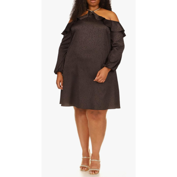 MICHAEL Michael Kors  Plus Size Flounce Off Shoulder Dress Black 0X - Picture 1 of 9